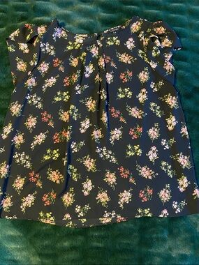 Papermoon Black and Pink Floral Ruffle Sleeve Top